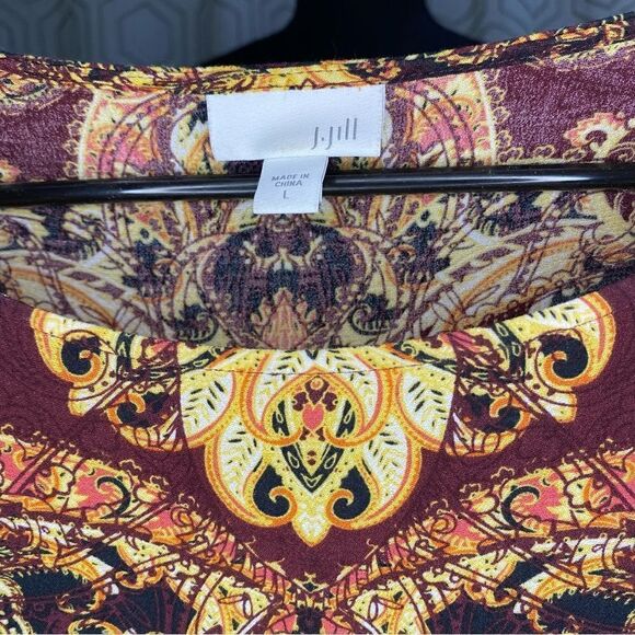 J.Jill maroon and gold paisley breezy tunic length top size large - Picture 2 of 6
